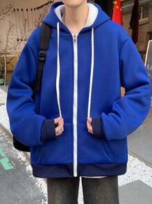 Claim Dot Áo khoác nam có dây rút có mũ trùm đầu - Màu xanh hải quân - Xem 6