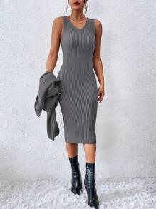 Chiquease 高領落肩袖毛衣和針織裙 - 灰色 - 查看 6