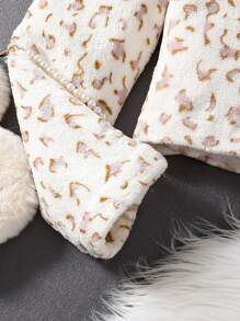 Teen Girl Allover Print Fluffy Jacket & Ribbed Cami Dress - White - View 5