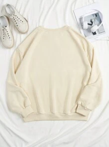 SHEIN EZwear Casual Fit Women's Casual Cartoon Printed Long Sleeve Round Neck Sweatshirt Suitable For Autumn And Winter - Beige - View 5