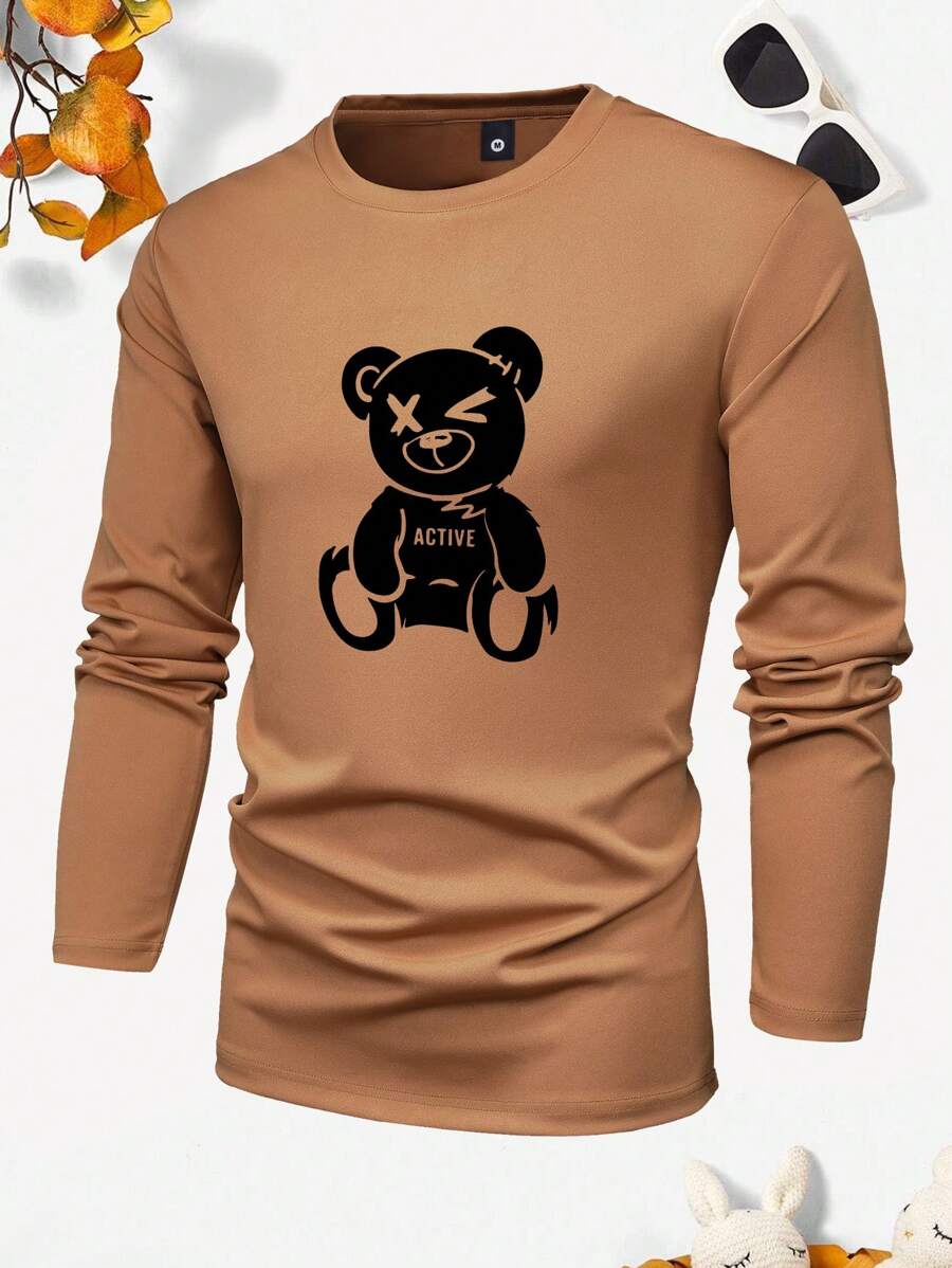 休閒動物 字母男士T恤 - 咖啡棕 - 查看 1