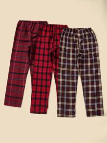 SHEIN 3pcs Plaid Print Bow Patched Sleep Pants - Multicolor - View 2