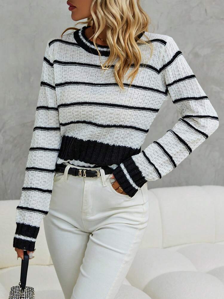 Striped Pattern Knit Pullover Fall Winter Sweater