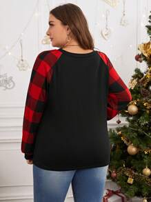 SHEIN LUNE Plus T-shirt Imprimé Noël Manches Raglan