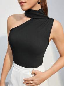 BizChic 不對稱頸部羅紋針織連體衣 - 黑色 - 查看 6