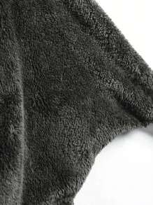 SHEIN LUNE Hooded Open Front Fluffy Teddy Coat - Dark Grey - View 3