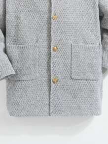 SHEIN Young Boy Fuzzy Trim Dual Pocket 3D Ears Design Hooded Cardigan - Light Grey - View 5