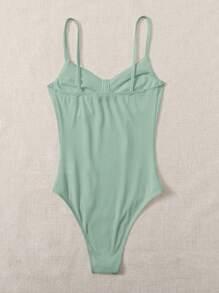 SHEIN EZwear Body tejido de canalé bustier unicolor - Verde - Ver 2
