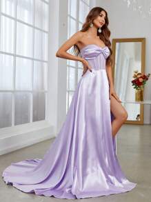 Ruched Split Thigh Tube Formal Dress - Mauve Purple - View 4