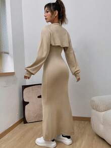 SHEIN EZwear 女士毛衣兩件套 - 杏色 - 查看 2