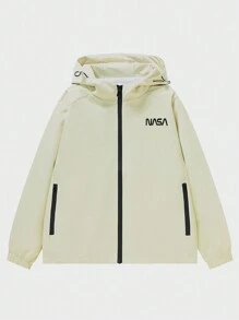 Manfinity EZcore Loose Men's Letter Print Zip Up Hooded Jacket - Khaki - View 1