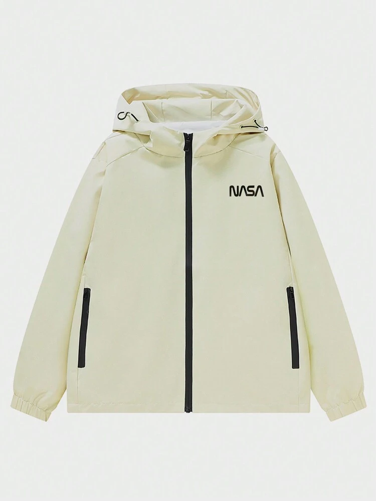 Loose Men's Letter Print Zip Up Hooded Jacket