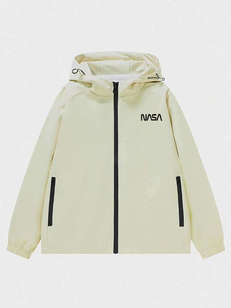 Manfinity EZcore Loose Men's Letter Print Zip Up Hooded Jacket - Khaki - View 1