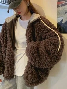 DAZY Abrigo teddy extragrande con hombros caídos - Marrón - Ver 5