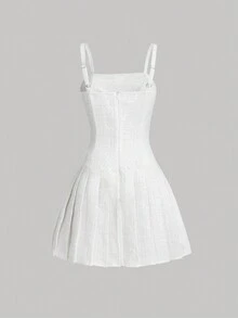 SHEIN MOD Button Front Pleated Hem Cami Dress - White - View 2
