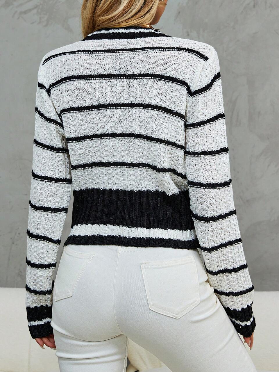 Striped Pattern Knit Pullover Fall Winter Sweater