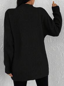 Cloudara Jersey de cuello alto de hombros caídos - Negro - Ver 2