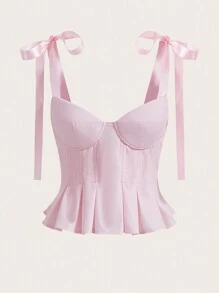 Aveloria Rosie Solid Tie Shoulder Peplum Bustier Cami Top  - Pink - View 1