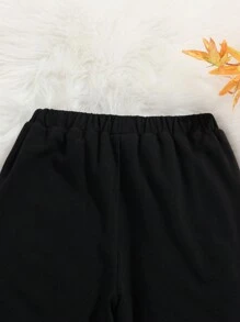 SHEIN 女大童字母貼布加絨內裏衛褲 - 黑色 - 查看 7
