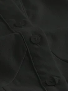 SHEIN MOD Áo sơ mi tay lỡ cài nút trước ngực Gigot không có cà vạt, áo dài tay - màu đen - Xem 5