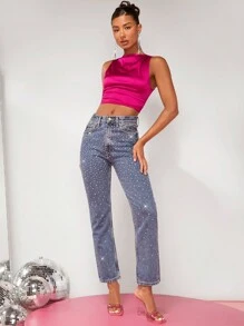 SHEIN BAE 淨色褶飾短款緞面襯衫 - 玫紅色 - 查看 4