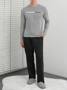 EURMUSE Men Letter Graphic PJ Set - Grey - View 3