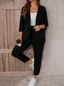 SHEIN LUNE Große Größe Hose & Blazer Schalkragen, offener Front