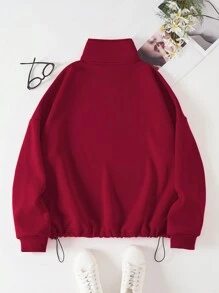 SHEIN EZwear Plus Heart & Letter Graphic Drawstring Hem Thermal Lined Sweatshirt - Burgundy - View 2