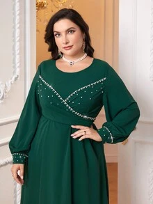 Al Najma 大碼珍珠串珠燈籠袖洋裝 - 綠色 - 查看 3