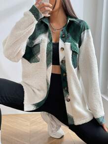 Muchica 格紋印花落肩翻蓋口袋泰迪熊大衣 - 彩色 - 查看 4