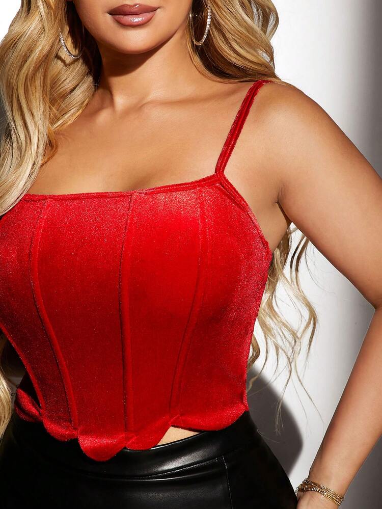 Solid Scallop Trim Crop Cami Top Party New Years Eve Sexy Top