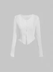 SHEIN MOD Solid Button Front Cardigan - White - View 1