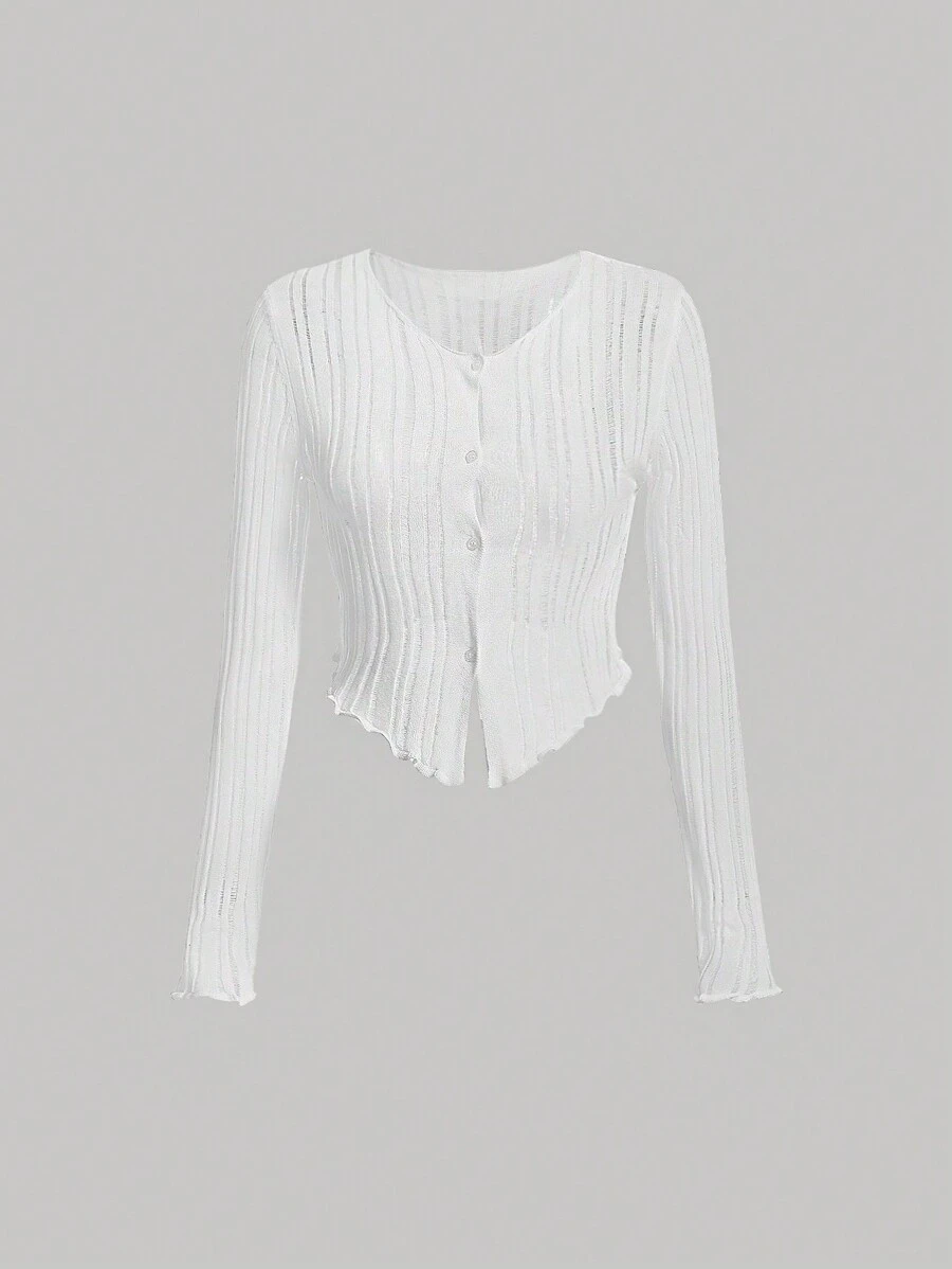 SHEIN MOD Solid Button Front Cardigan - White - View 1