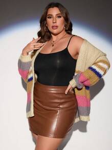 SHEIN LUNE Plus Color Block Drop Shoulder Duster Cardigan - Multicolor - View 6