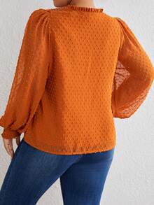 SHEIN Privé Plus Swiss Dot Lantern Sleeve Blouse - Brown - View 2