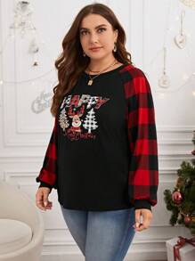 SHEIN LUNE Plus T-shirt Imprimé Noël Manches Raglan