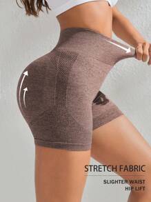 Gameset SHEIN Sport Wide Waistband Sports ShortsWomen Sweat Short, Gym Short, Biker Short - Coffee Brown - View 2