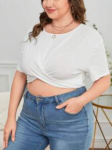 SHEIN Essnce Hơn Quấn chéo Mặt trước Áo phông Crop - trắng - Xem 6