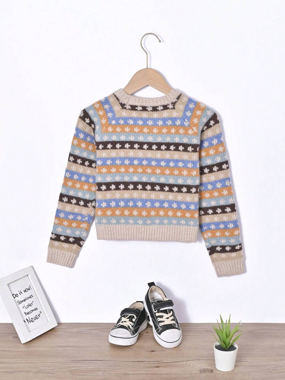 Tween Boy 1pc Allover Pattern Raglan Sleeve Sweater
