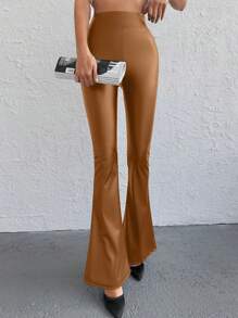 RueChic Solid Flare Leg Pants - Brown - View 3