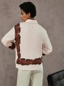 SHEIN Clasi 圖案印花落肩襯衫 - 香檳色 - 查看 2