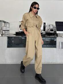 DAZY Áo khoác và quần trễ vai có túi nắp - Màu Khaki - Xem 6