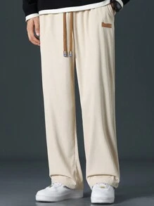 Pantalones rectos de pana bordados clásicos para hombres, transpirables y cálidos - Caqui - Ver 1