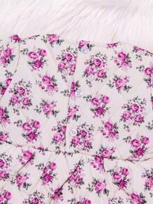 Baby Girl Floral Print Square Neck Lantern Sleeve Dress - Apricot - View 5