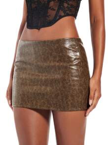 SHEIN BAE 毛絨飾邊 PU 皮革裙褲 - 棕色 - 查看 6