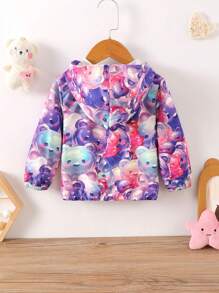 女嬰1入組小熊印花拉鏈開襟連帽夾克 - 紫色 - 查看 2