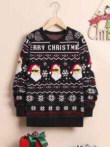 SHEIN Tween Boy Christmas Santa Claus & Snowflake Pattern Sweater,In Fall/Winter - Multicolor - View 1