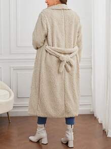 SHEIN LUNE Hơn Cổ áo Túi Kép Mở Mặt trước Áo khoác Teddy - Màu be - Xem 2
