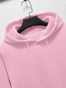 Manfinity Dauomo Men Kangaroo Pocket Drawstring Thermal Lined Hoodie - Pink - View 3