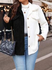 Calvaya Plus Christmas Two Tone Flap Detail Teddy Coat - Multicolor - View 4